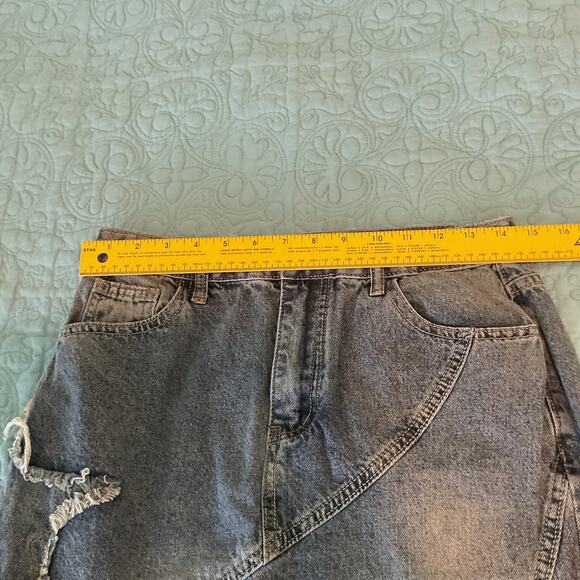 Romwe Womens Distressed Star Denim Raw Hem Maxi Skirt Grungecore Size Medium - Picture 9 of 11